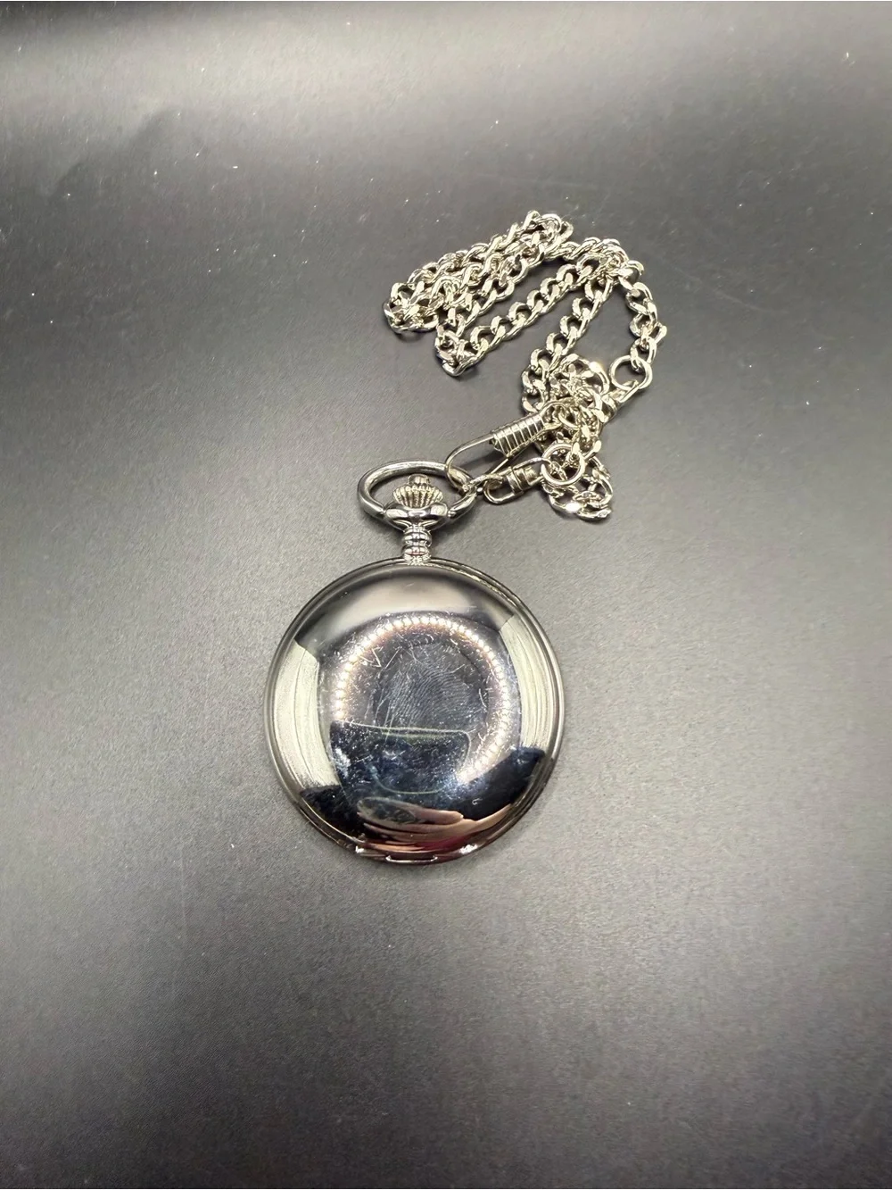 Silver Hunter Quartz Pocket Watch 47.5mm Japan Movt Date White Dial Chain Tested